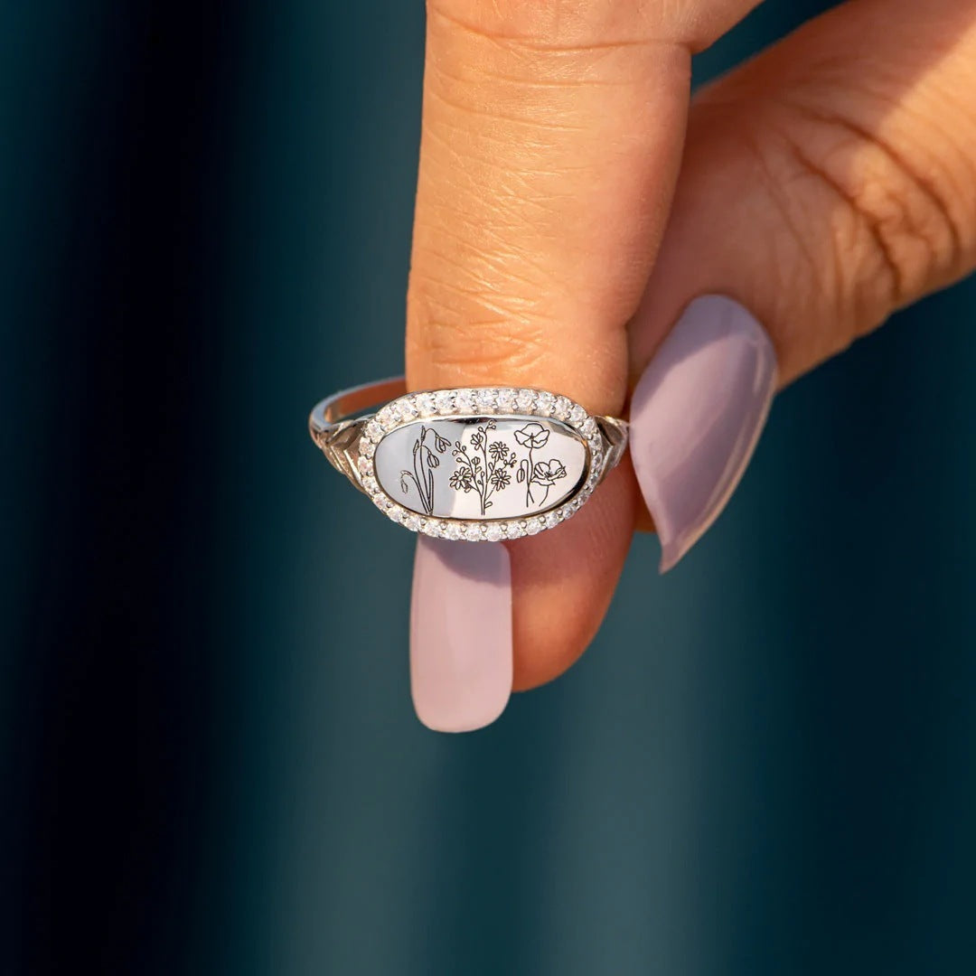 Anello Fiori Incisi in Argento 925