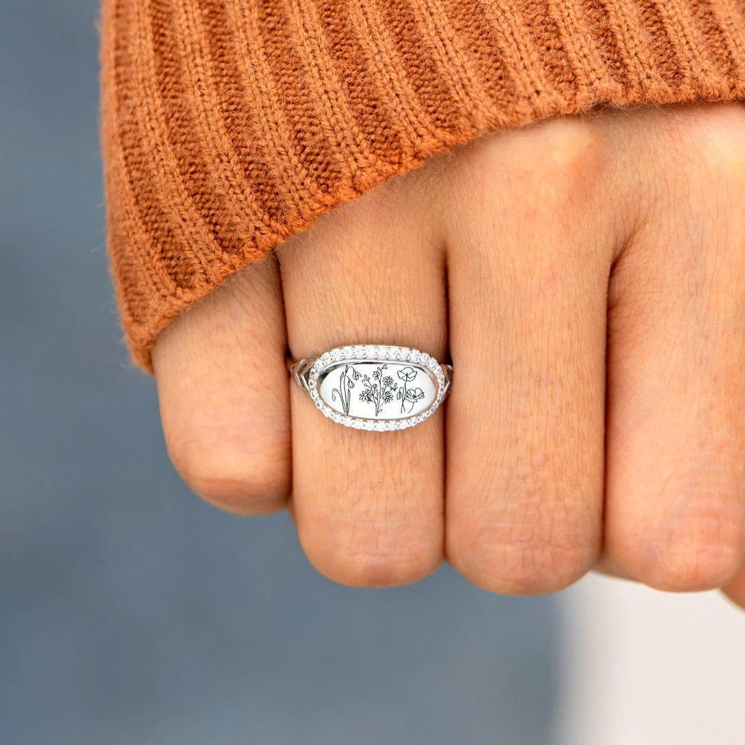 Anello Fiori Incisi in Argento 925