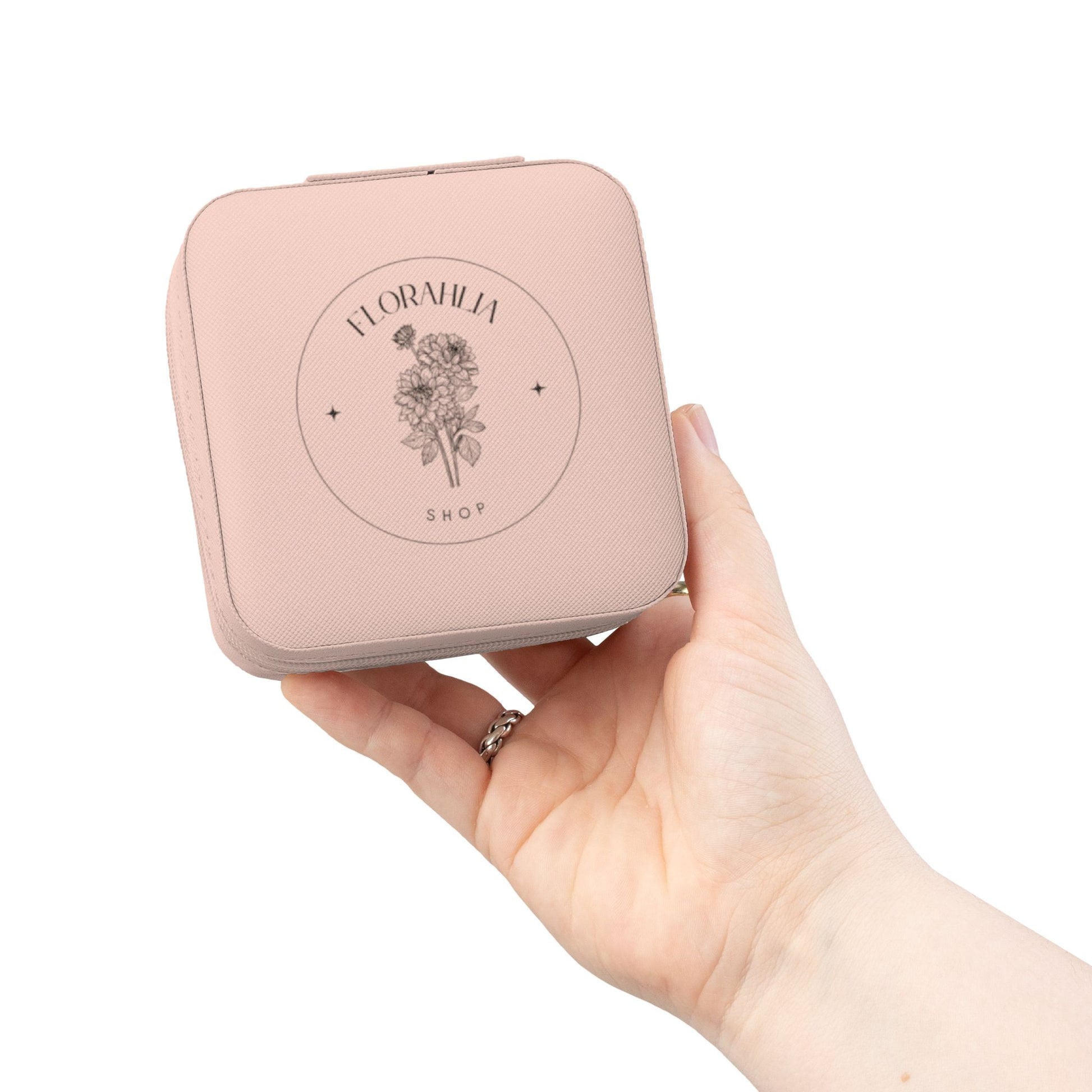 Portagioie da Viaggio Florahlia – Elegante Custodia in Velluto Rosa Cipria